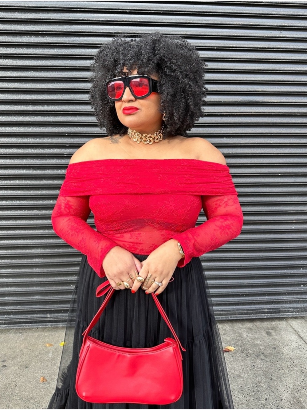 Red Lace off the shoulder fit Bodysuit Women